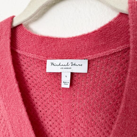 [Michael Stars] Pink Wool Blend Open Knit Cozy V-Neck Cardigan Sweater Sz Large - Picture 10 of 11
